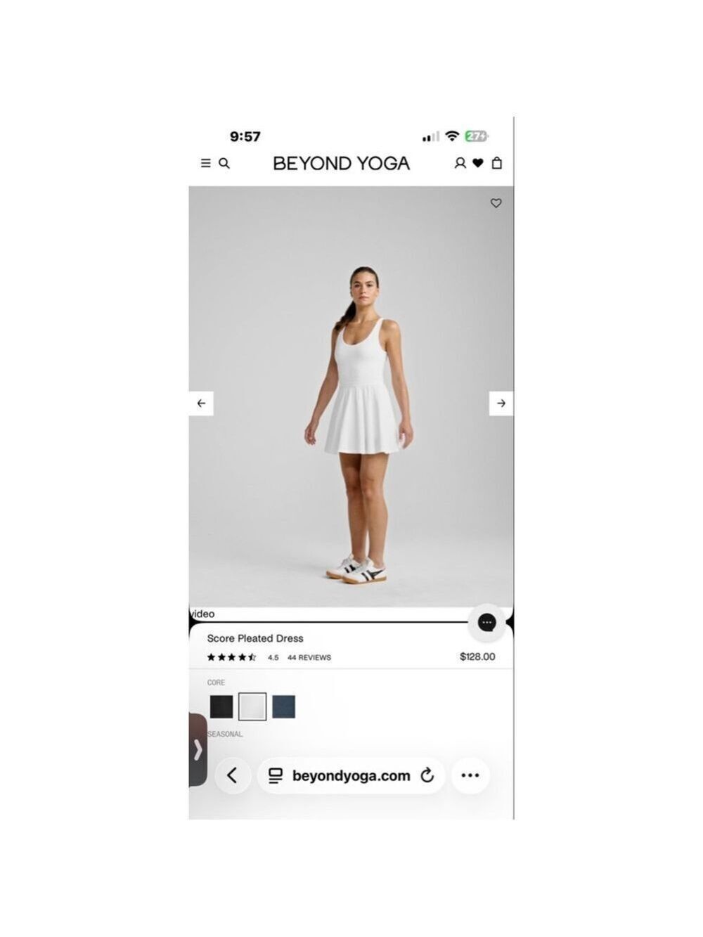 NWT Beyond Yoga White Score Pleated Mini Dress M $128